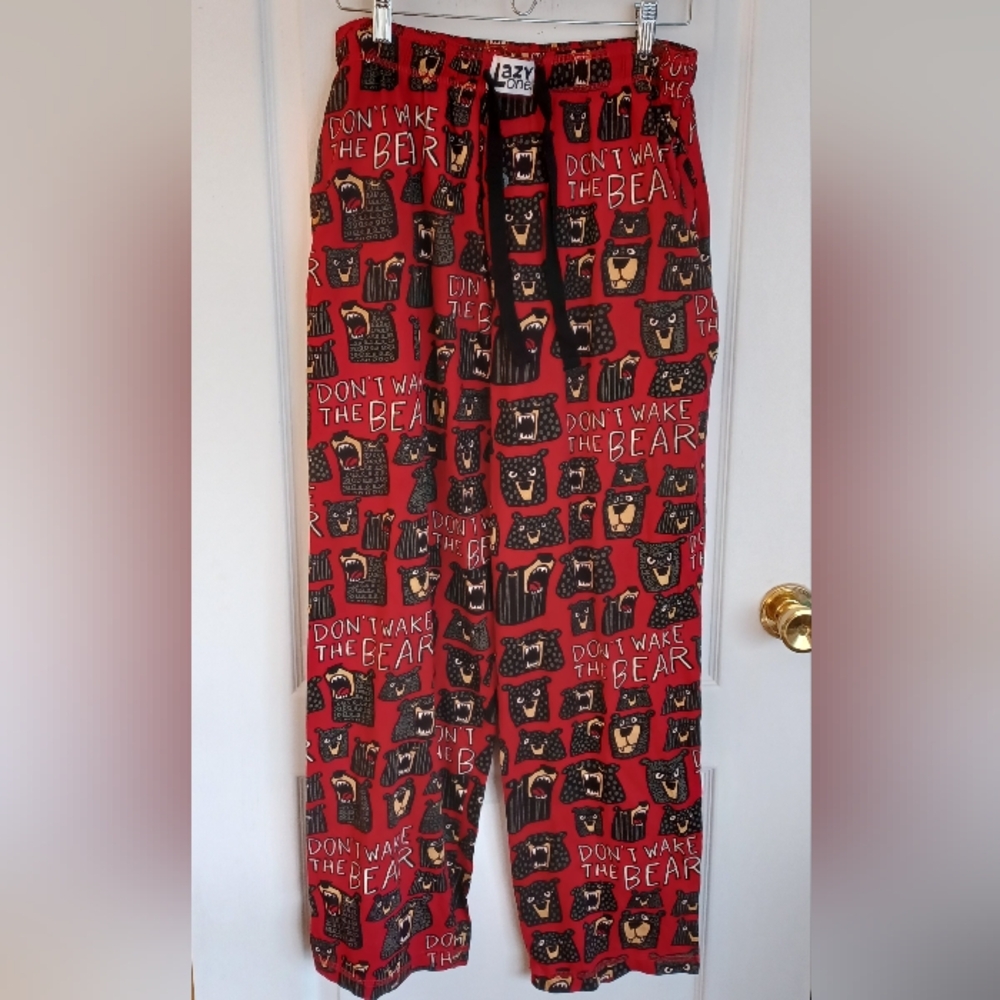 LAZY ONE MEN'S PJ PANT "DON'T WAKE THE BEAR" SIZE LARGE 100% COMBED COTTON KNIT